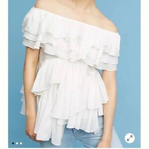 Anthropologie Dina Agam Juliet Off-The-Shoulder Blouse White Size Small Cotton